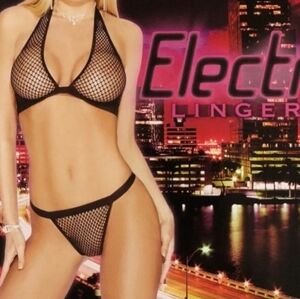 Black Fishnet Halter Lungerie Bra Set